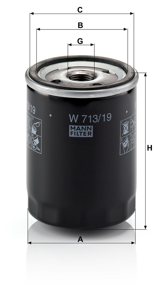 Ilustracja W 713/19 MANN-FILTER filtr oleju