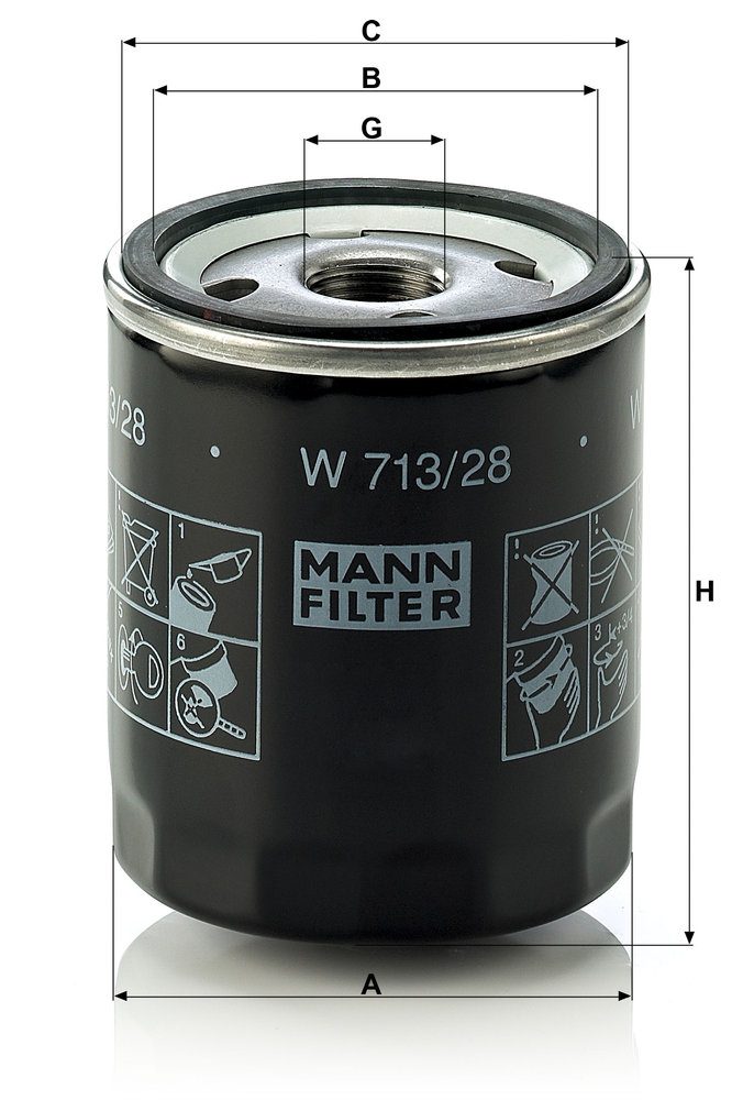 Ilustracja W 713/28 MANN-FILTER filtr oleju