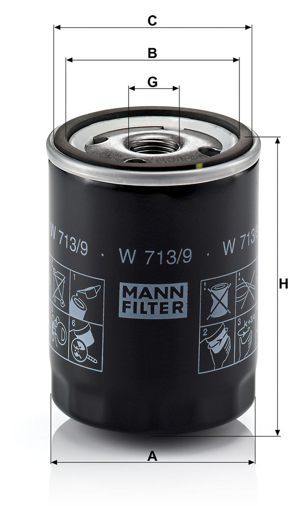 Ilustracja W 713/9 MANN-FILTER filtr oleju