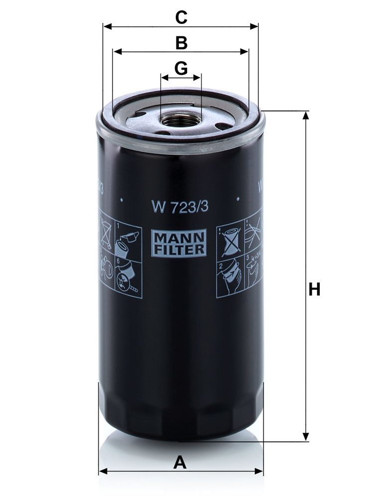 Ilustracja W 723/3 MANN-FILTER filtr oleju