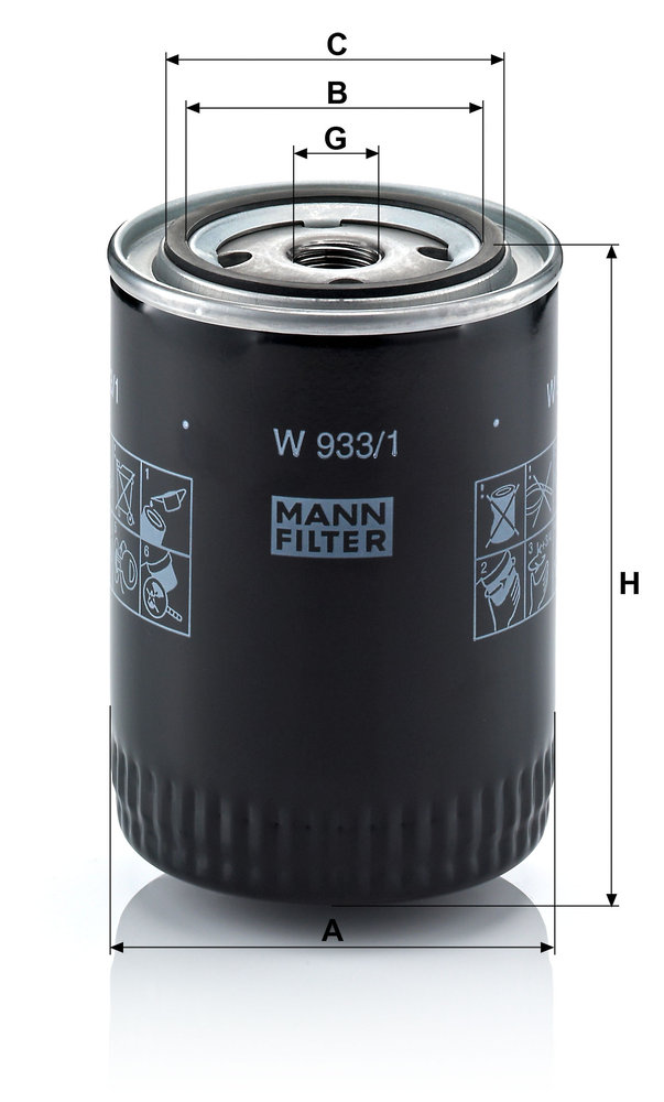 Ilustracja W 933/1 MANN-FILTER filtr oleju
