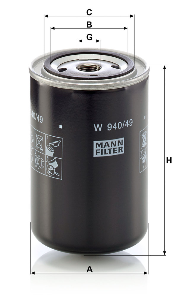 Ilustracja W 940/49 MANN-FILTER filtr oleju