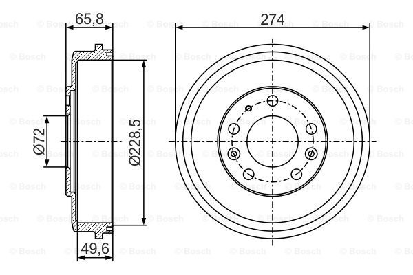 Ilustracja 0 986 477 294 BOSCH bęben hamulcowy