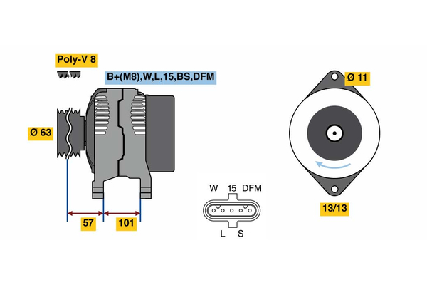 Ilustracja 0 986 049 360 BOSCH alternator