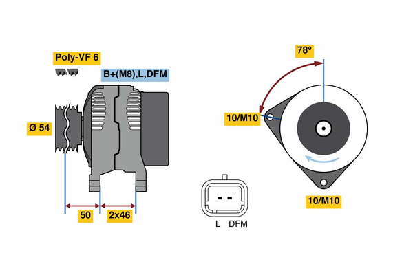 Ilustracja 0 986 080 190 BOSCH alternator