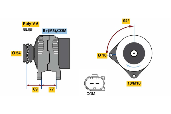 Ilustracja 0 986 080 350 BOSCH alternator