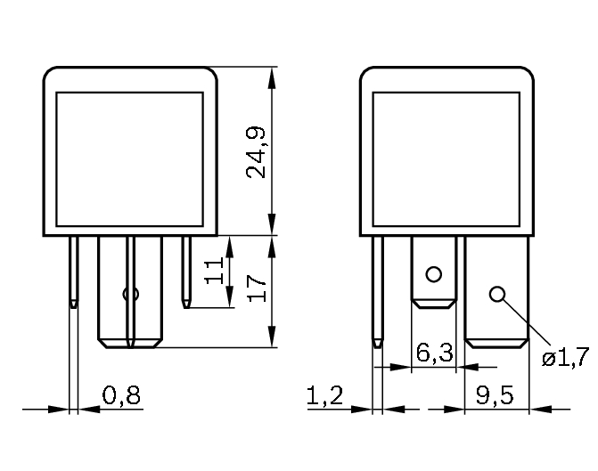Ilustracja 0 986 332 080 BOSCH przekaźnik, prąd pracy