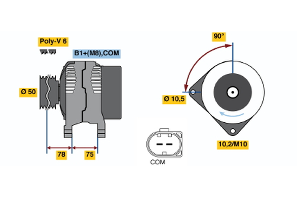 Ilustracja 0 124 525 026 BOSCH alternator