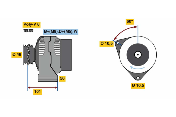 Ilustracja 0 124 515 190 BOSCH alternator