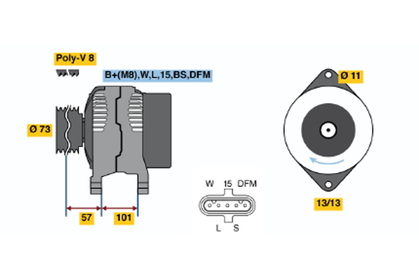 Ilustracja 0 124 655 012 BOSCH alternator