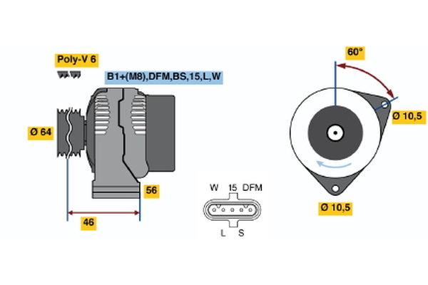 Ilustracja 0 124 555 052 BOSCH alternator