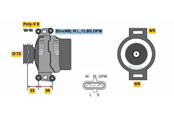 Ilustracja 0 124 655 026 BOSCH alternator