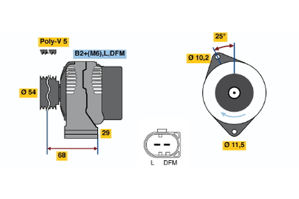 Ilustracja 0 124 225 020 BOSCH alternator