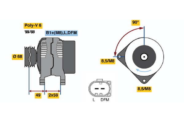 Ilustracja 0 124 325 004 BOSCH alternator