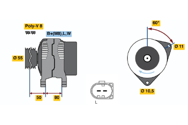 Ilustracja 0 124 325 052 BOSCH alternator