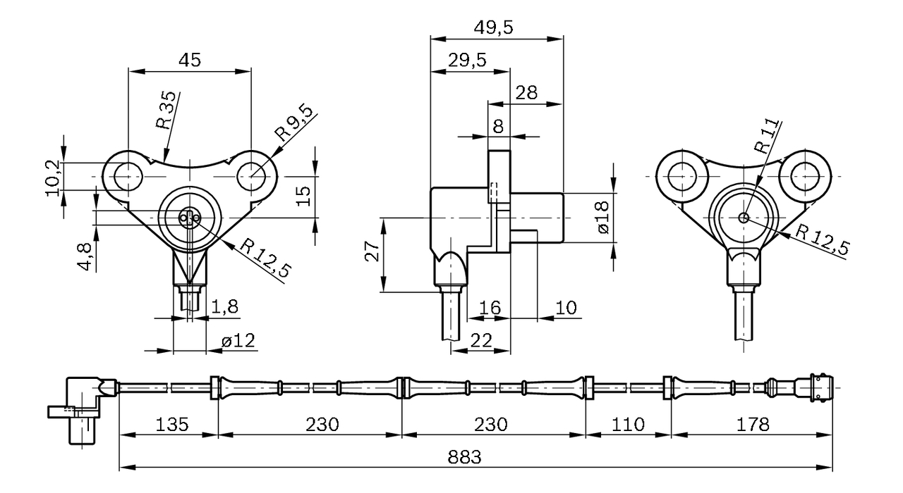 Ilustracja 0 265 006 366 BOSCH czujnik, prędkość obrotowa koła