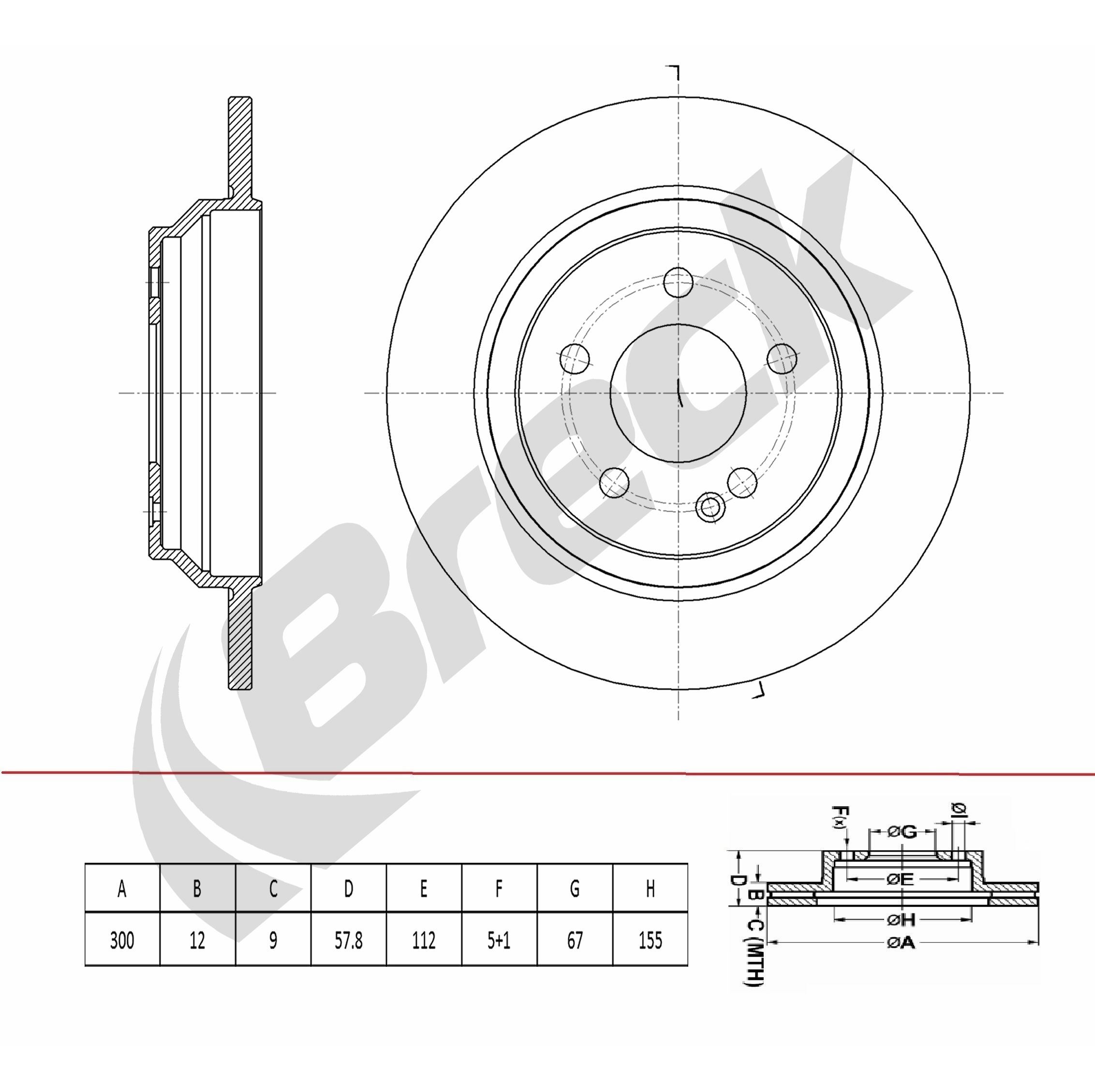 Ilustracja BR 078 SA100 BRECK tarcza hamulcowa
