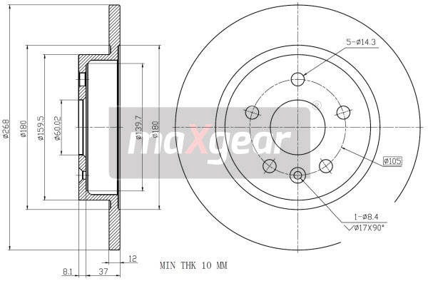 Ilustracja 19-2333 MAXGEAR tarcza hamulcowa