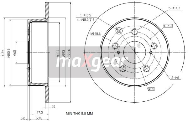 Ilustracja 19-2353 MAXGEAR tarcza hamulcowa