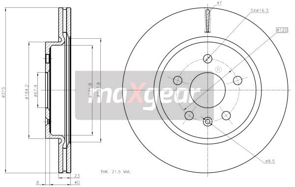 Ilustracja 19-2368 MAXGEAR tarcza hamulcowa