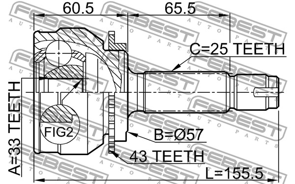 Ilustracja 0410-044A43 FEBEST zestaw przegubu, wał napędowy