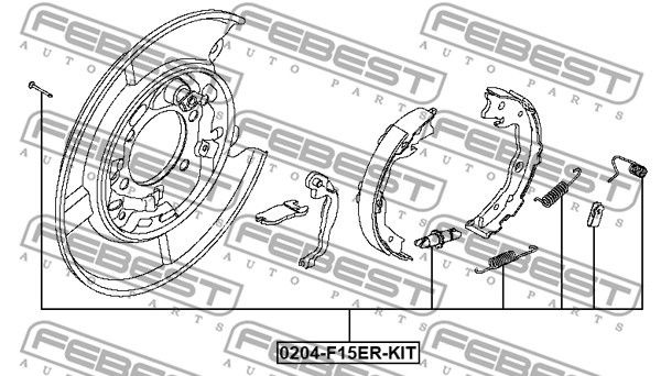 Ilustracja 0204-F15ER-KIT FEBEST zestaw akcesoriów, szczęki hamulcowe hamulca postojowego