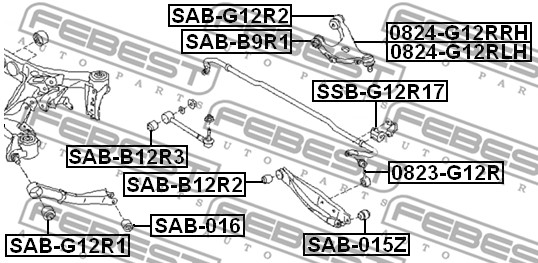 Ilustracja SSB-G12R14 FEBEST guma stabilizatora / obejma