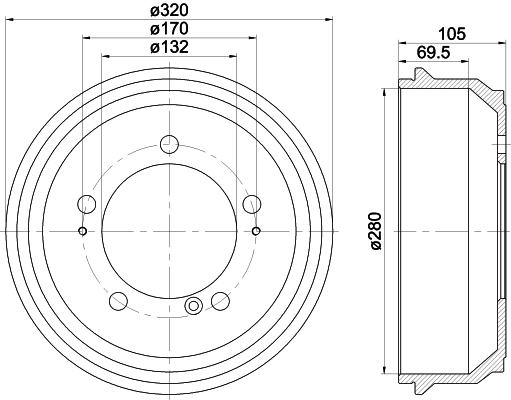 Ilustracja 8DT 355 300-631 HELLA PAGID bęben hamulcowy