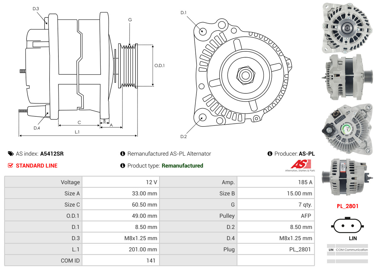 Ilustracja A5412SR AS-PL alternator