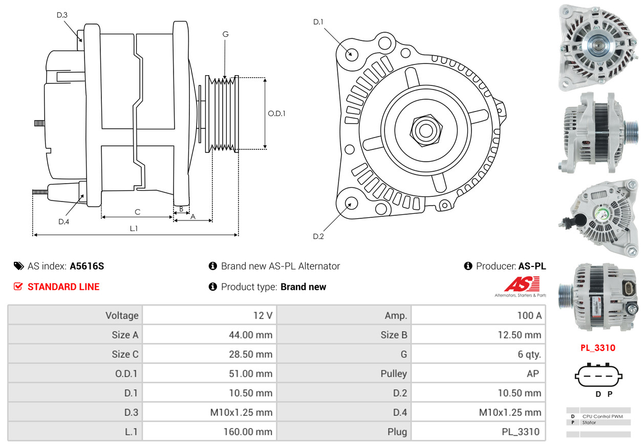 Ilustracja A5616S AS-PL alternator