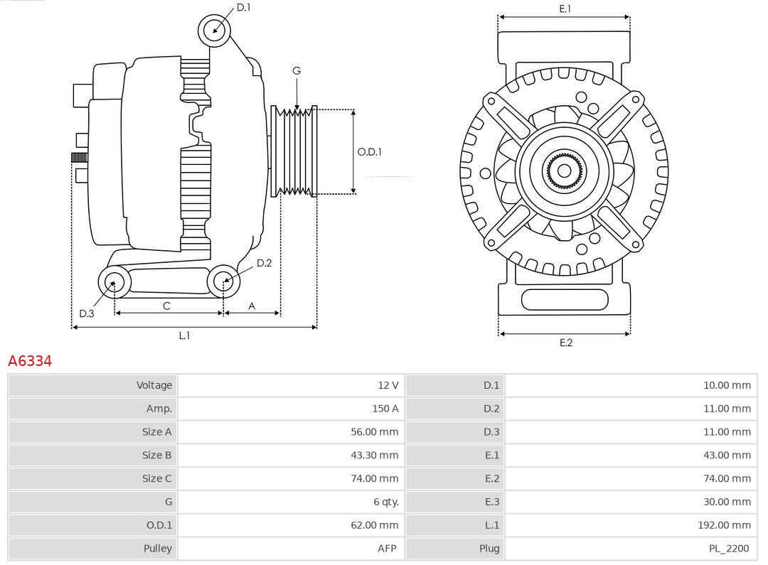 Ilustracja A6334 AS-PL alternator