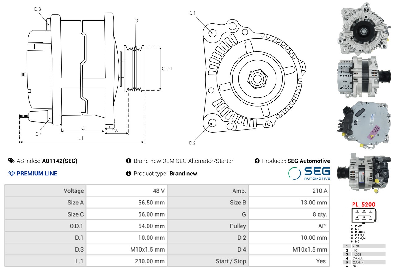 Ilustracja A01142(SEG) AS-PL alternator