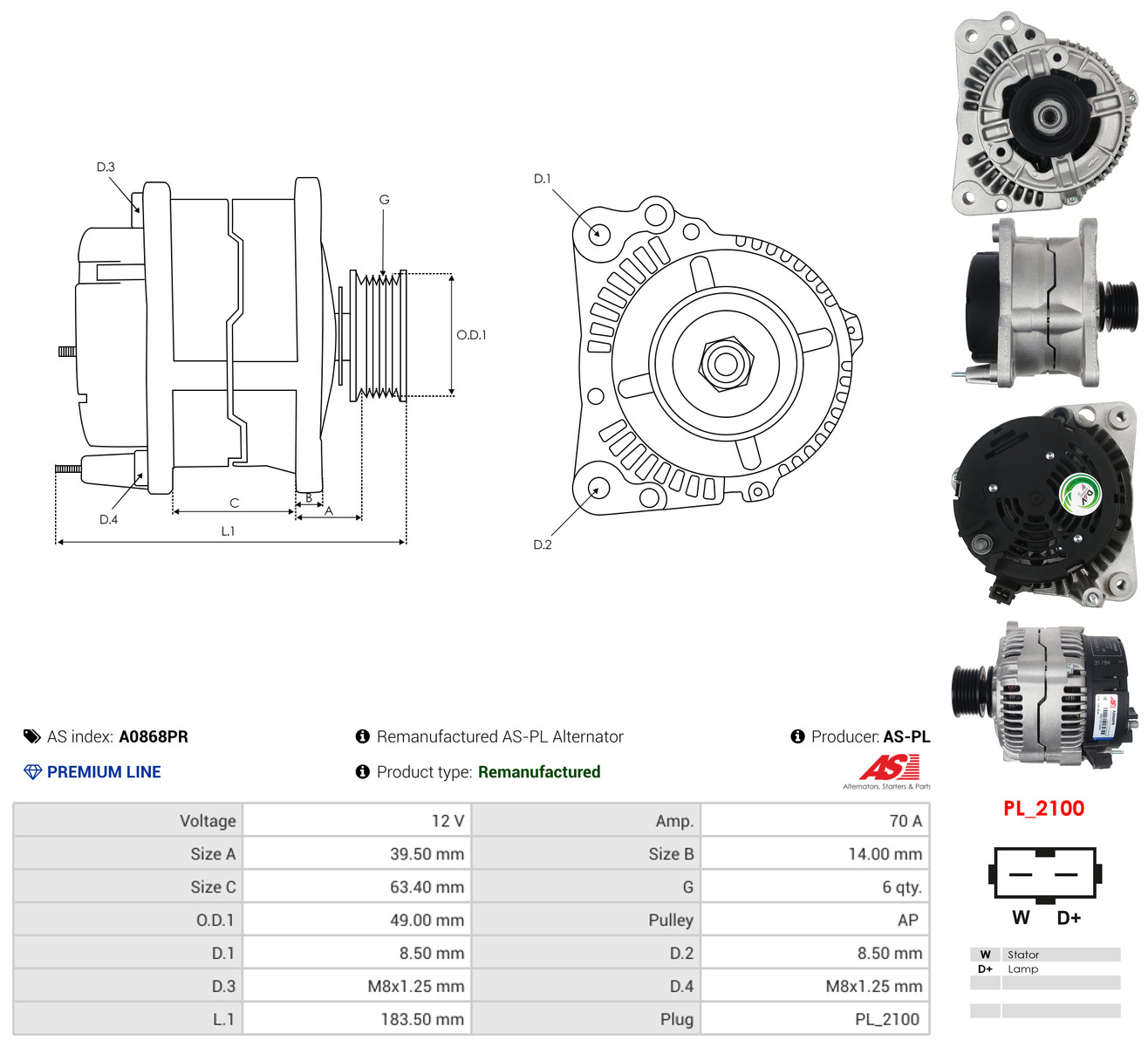 Ilustracja A0868PR AS-PL alternator