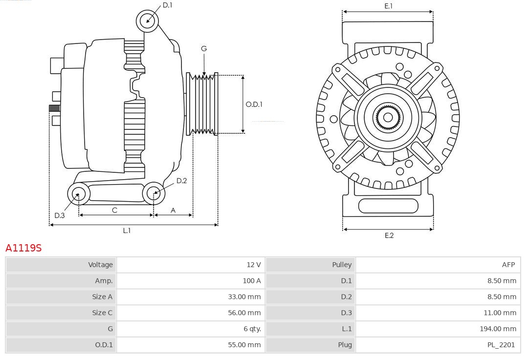 Ilustracja A1119S AS-PL alternator