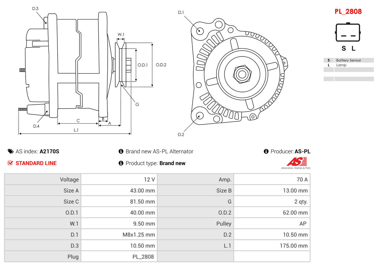Ilustracja A2170S AS-PL alternator
