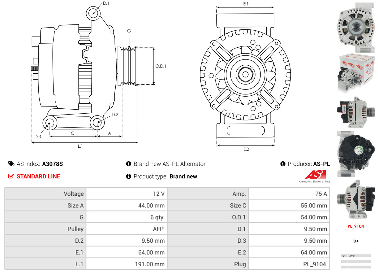 Ilustracja A3078S AS-PL alternator