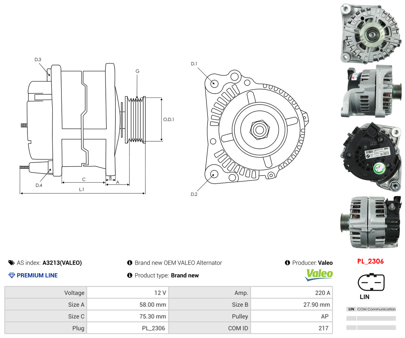 Ilustracja A3213(VALEO) AS-PL alternator