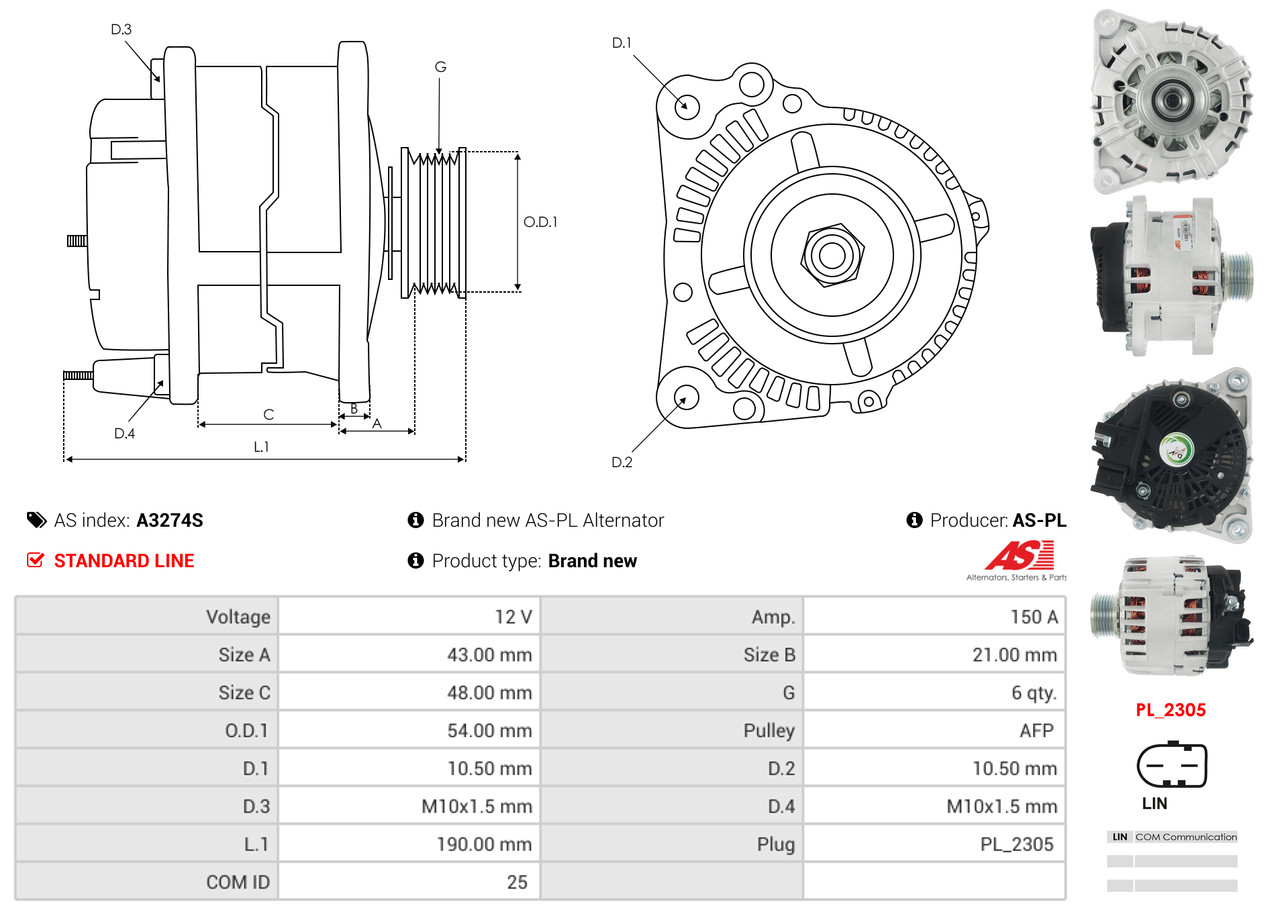 Ilustracja A3274S AS-PL alternator