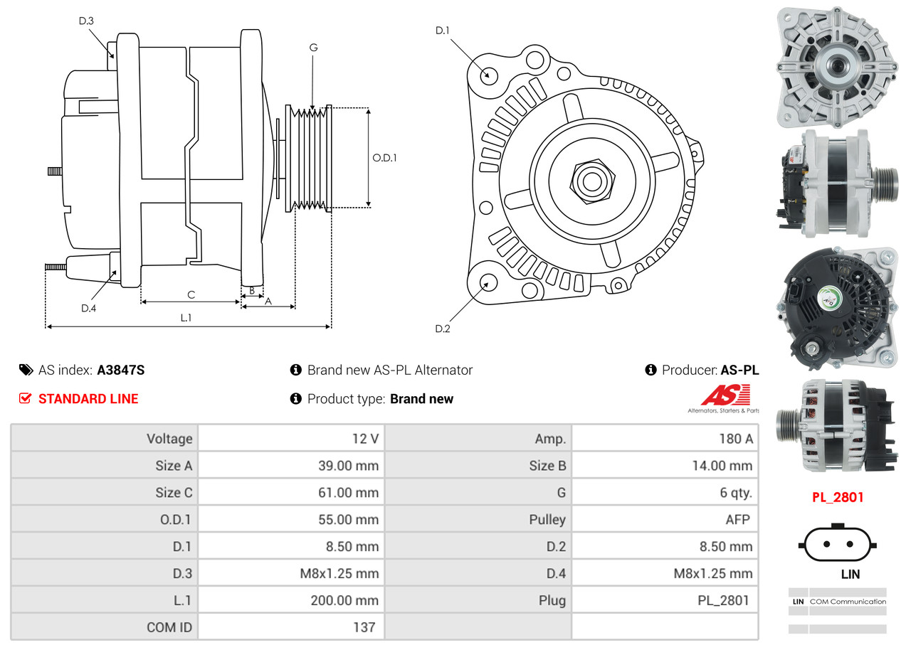 Ilustracja A3847S AS-PL alternator
