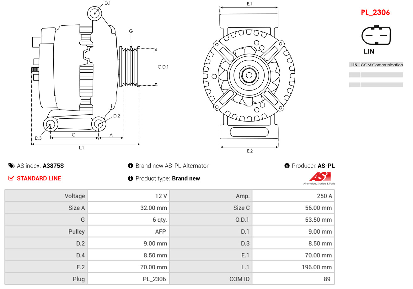 Ilustracja A3875S AS-PL alternator