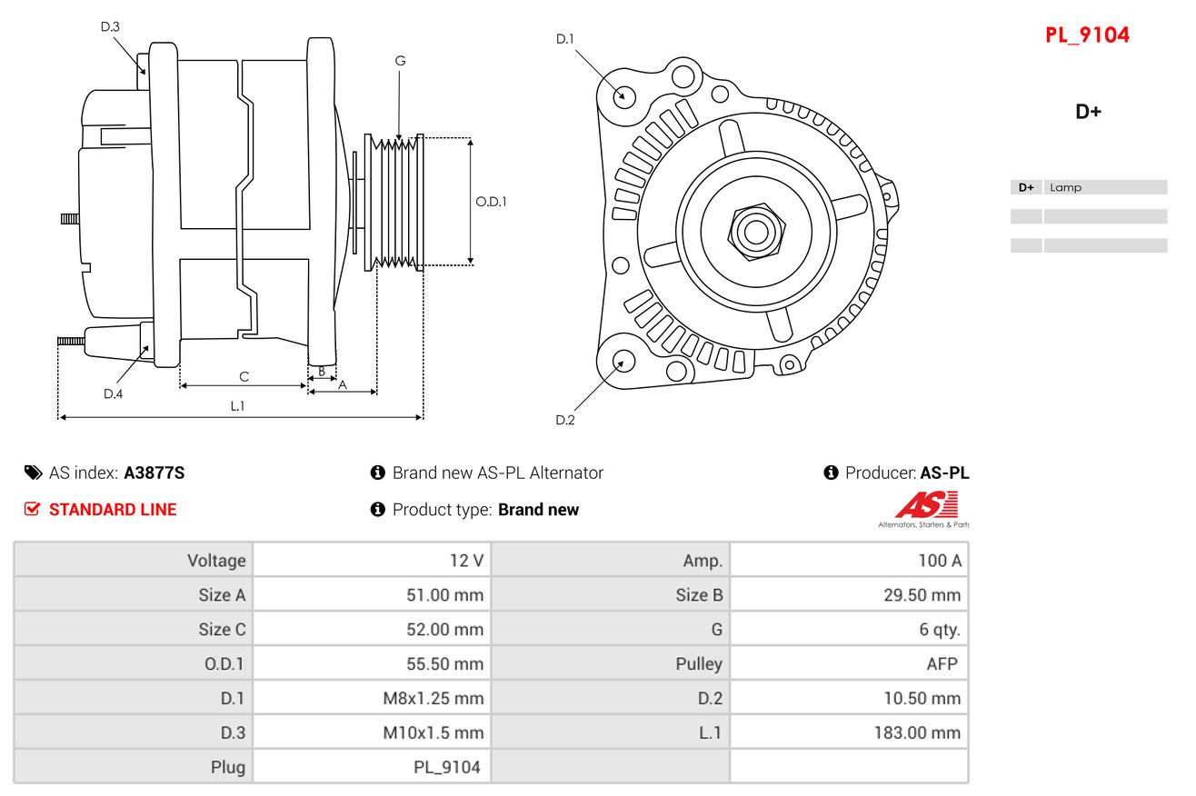 Ilustracja A3877S AS-PL alternator
