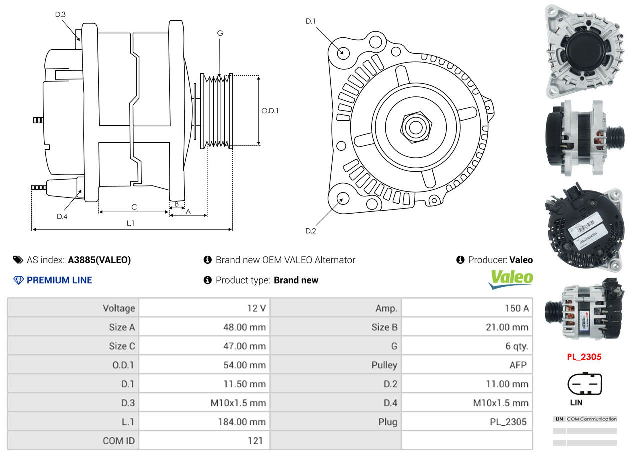 Ilustracja A3885(VALEO) AS-PL alternator
