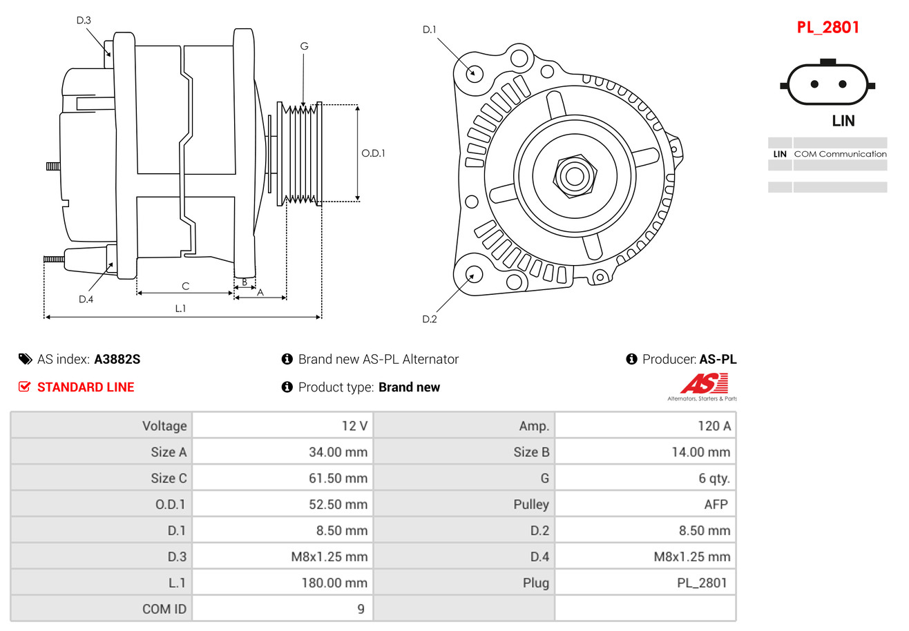 Ilustracja A3882S AS-PL alternator