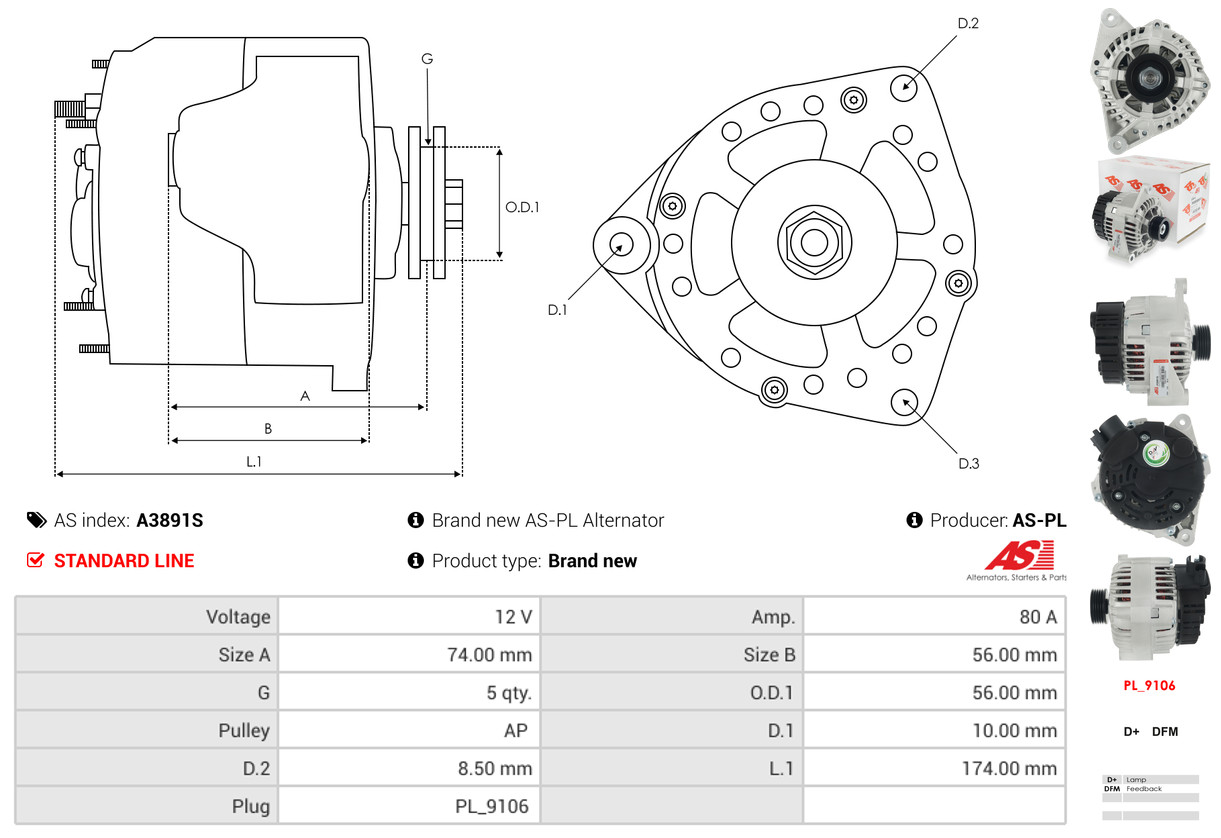 Ilustracja A3891S AS-PL alternator