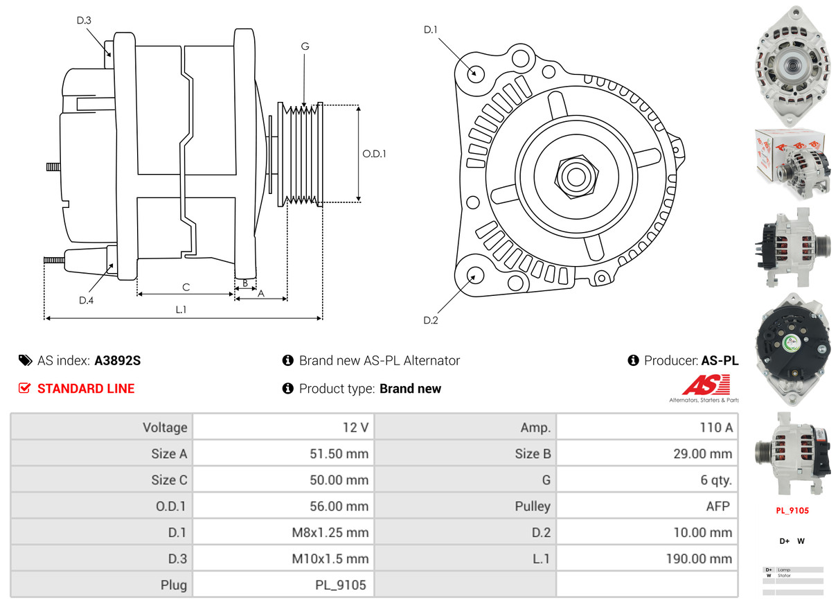 Ilustracja A3892S AS-PL alternator