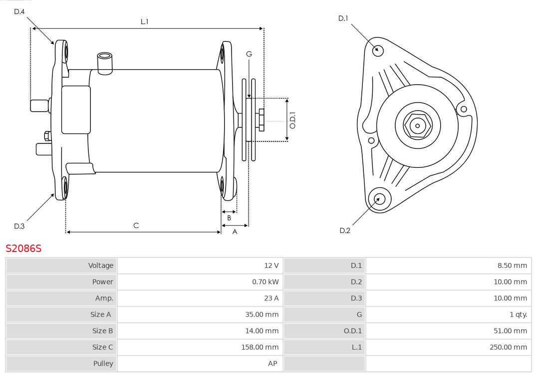 Ilustracja S2086S AS-PL rozrusznikoalternator