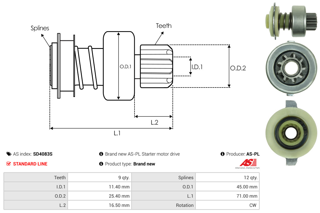 Ilustracja SD4083S AS-PL sprzęgło jednokierunkowe, rozrusznik