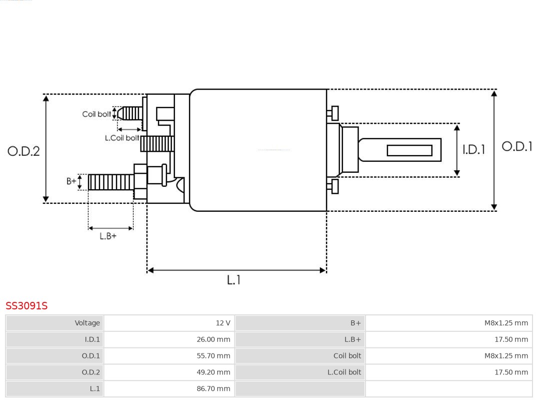 Ilustracja SS3091S AS-PL włącznik elektromagnetyczny rozrusznika