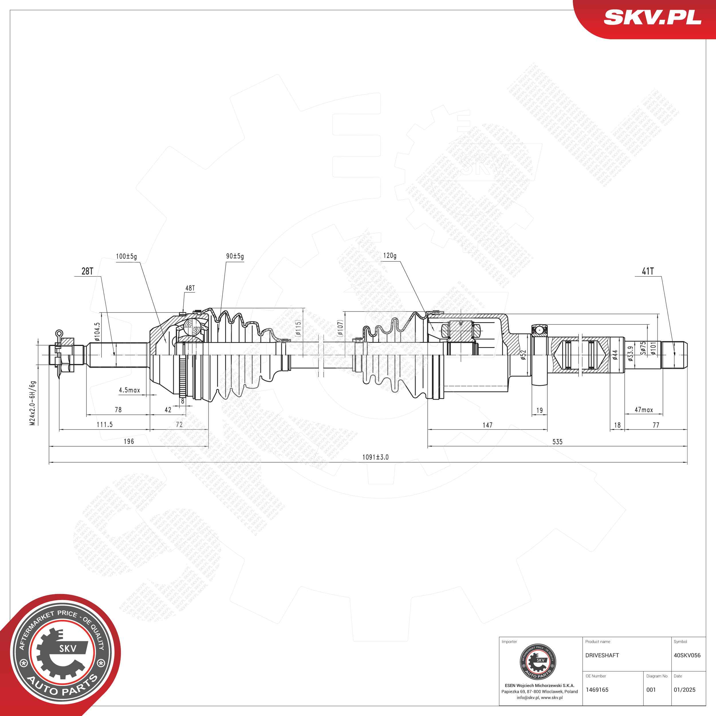 Ilustracja 40SKV056 ESEN SKV półoś napędowa