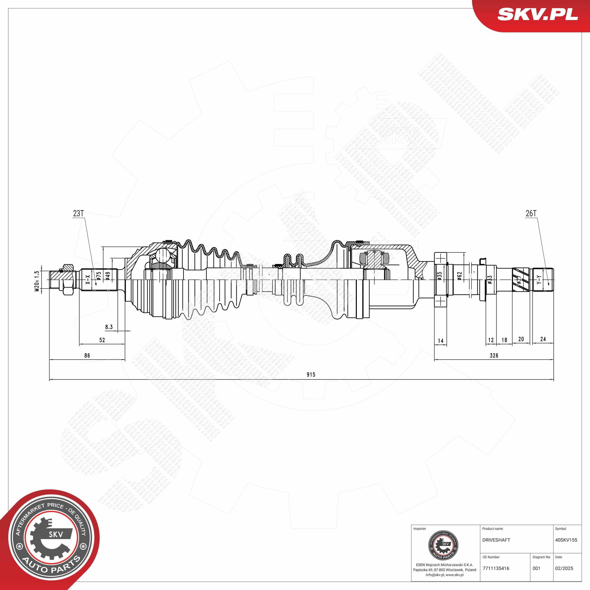 Ilustracja 40SKV155 ESEN SKV półoś napędowa